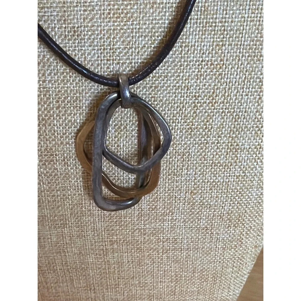Artisan Mixed Metal Interlocking Rings Cord Necklace Silver‎ Brass Tone Boho